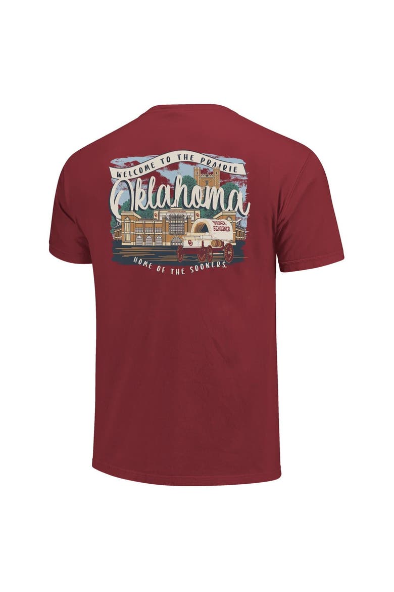 Women's Crimson Oklahoma Sooners Comfort Colors Campus Scene Drawing Script T-Shirt, Alternate, color, Crimson