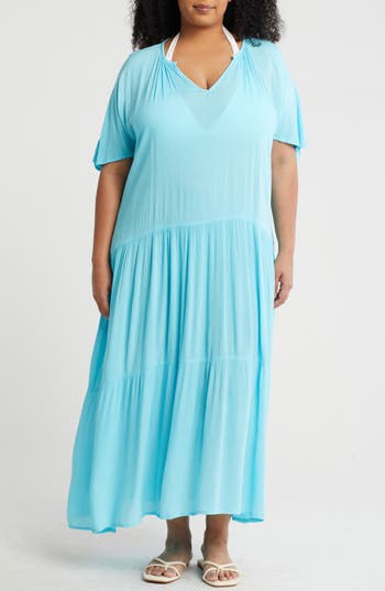 Boho Me Short Sleeve Maxi Dress In Aqua