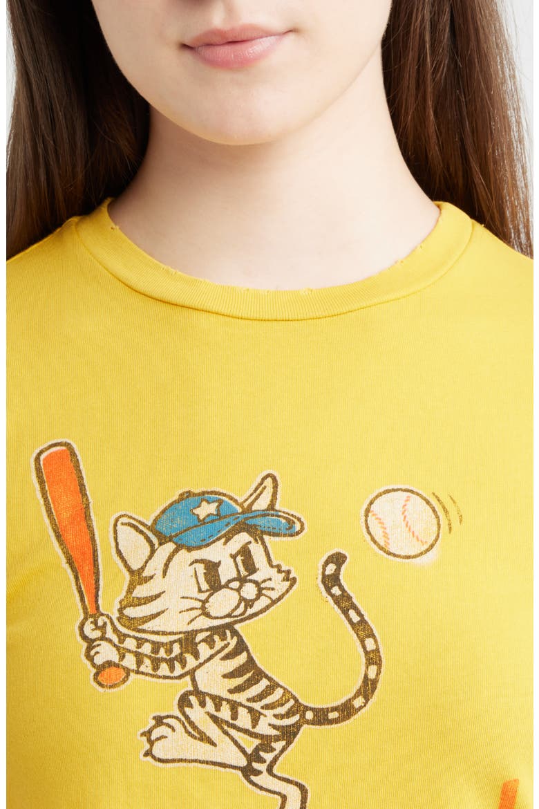Batter Up Kitty Graphic Vintage Tee, Alternate, color, YELLOW HONEY