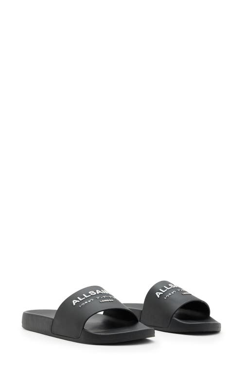 Allsaints Underground Logo Slip On Slides In Black