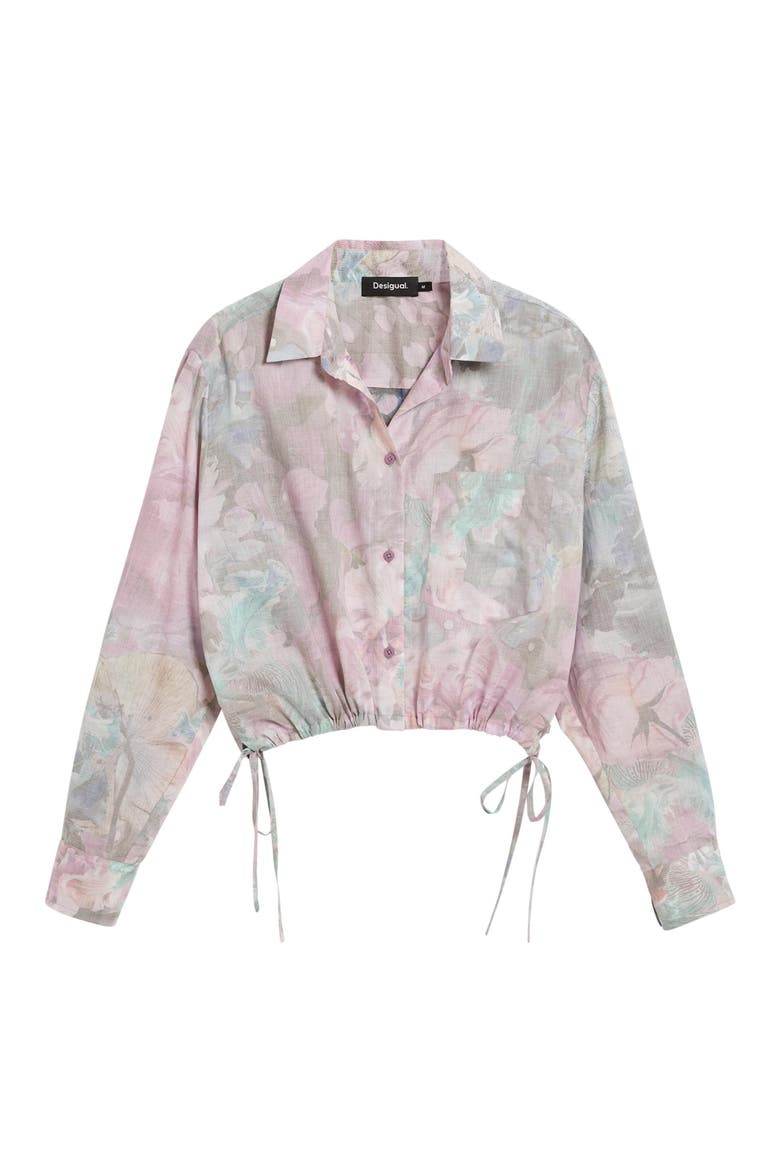 Floral Print Crop Shirt, Alternate, color, FUCHSIA