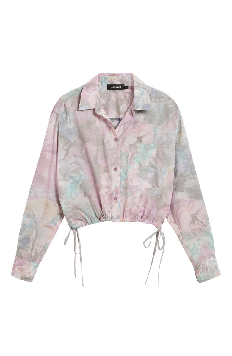 Desigual Floral Print Crop Shirt, Alternate, color, Fuchsia