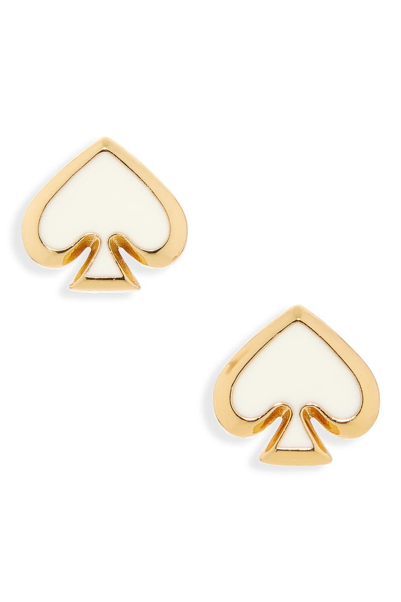 enamel spade stud earrings, Main, color, WHITE