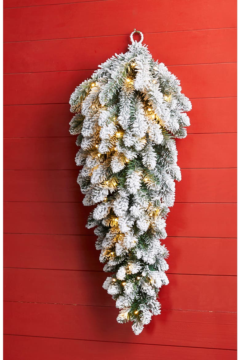3ft Pre-Lit Flocked Christmas Teardrop with Timer, Alternate, color, Green