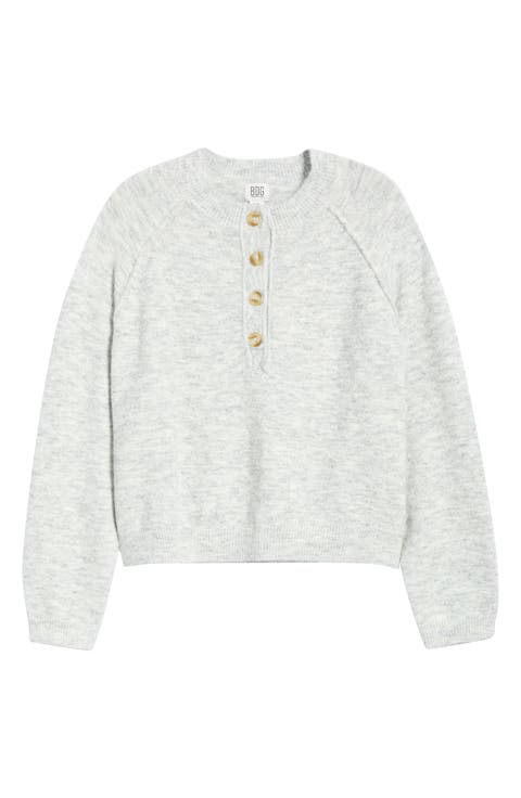 Half Placket Crewneck Sweater