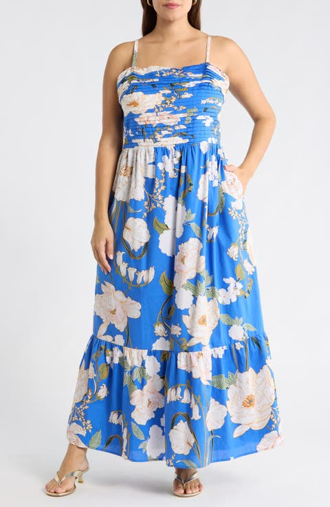 Roswell Sima Pleated Floral Maxi Dress (Plus)