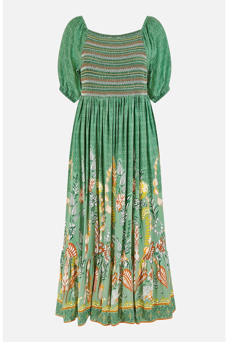 Ruched Leaf Print Maxi Dress, Alternate, color, Green
