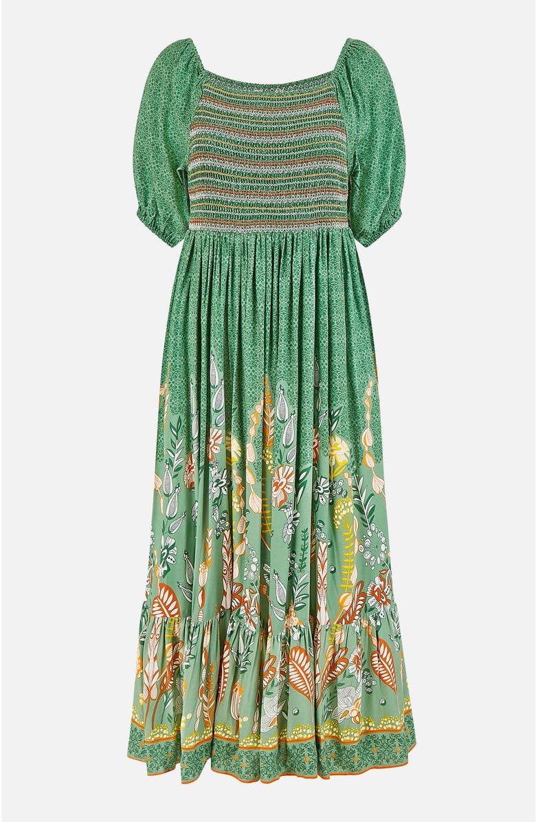 Yumi Ruched Leaf Print Maxi Dress, Alternate, color, Green