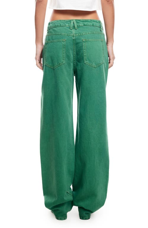 Shop Lioness Top Model Low Rise Baggy Jeans In Moss