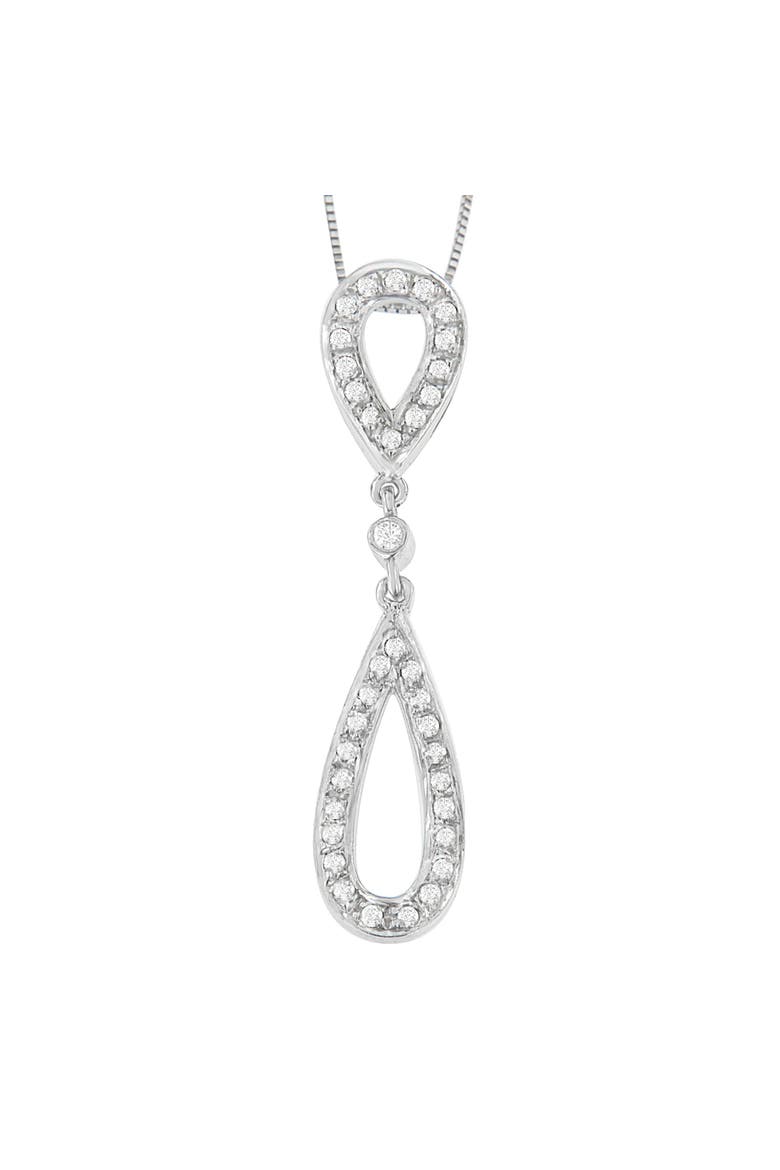 14 White Gold 1/4 cttw Round Cut Diamond Double Tear Drop Pendant Necklace, Alternate, color, White