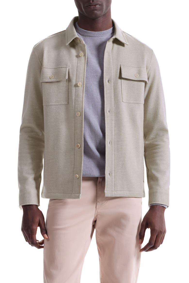 Slub Knit Wool & Cotton Button-Up Shirt Jacket, Main, color, COBBLESTONE
