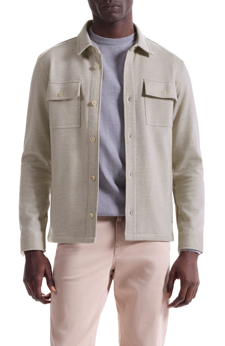 Bugatchi Slub Knit Wool & Cotton Button-Up Shirt Jacket, Main, color, Cobblestone