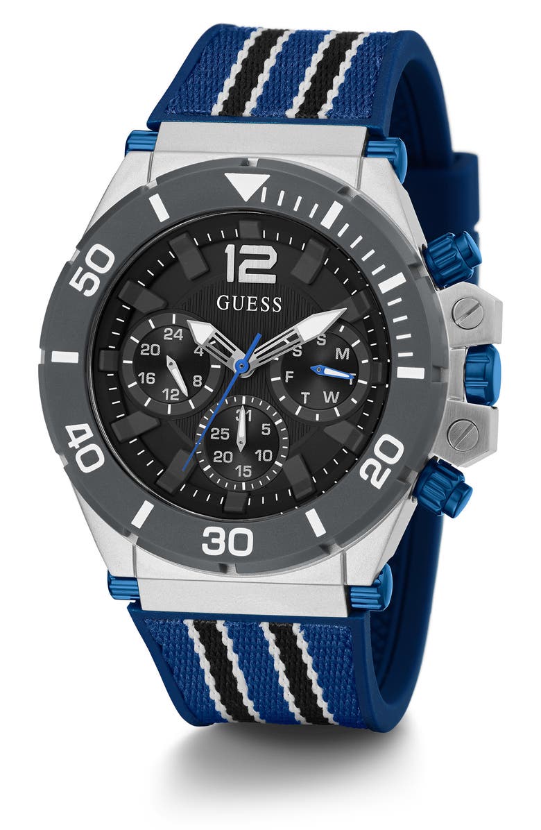 GUESS Multifunction Nylon and Silicone Strap Watch, 48mm, Alternate, color, 