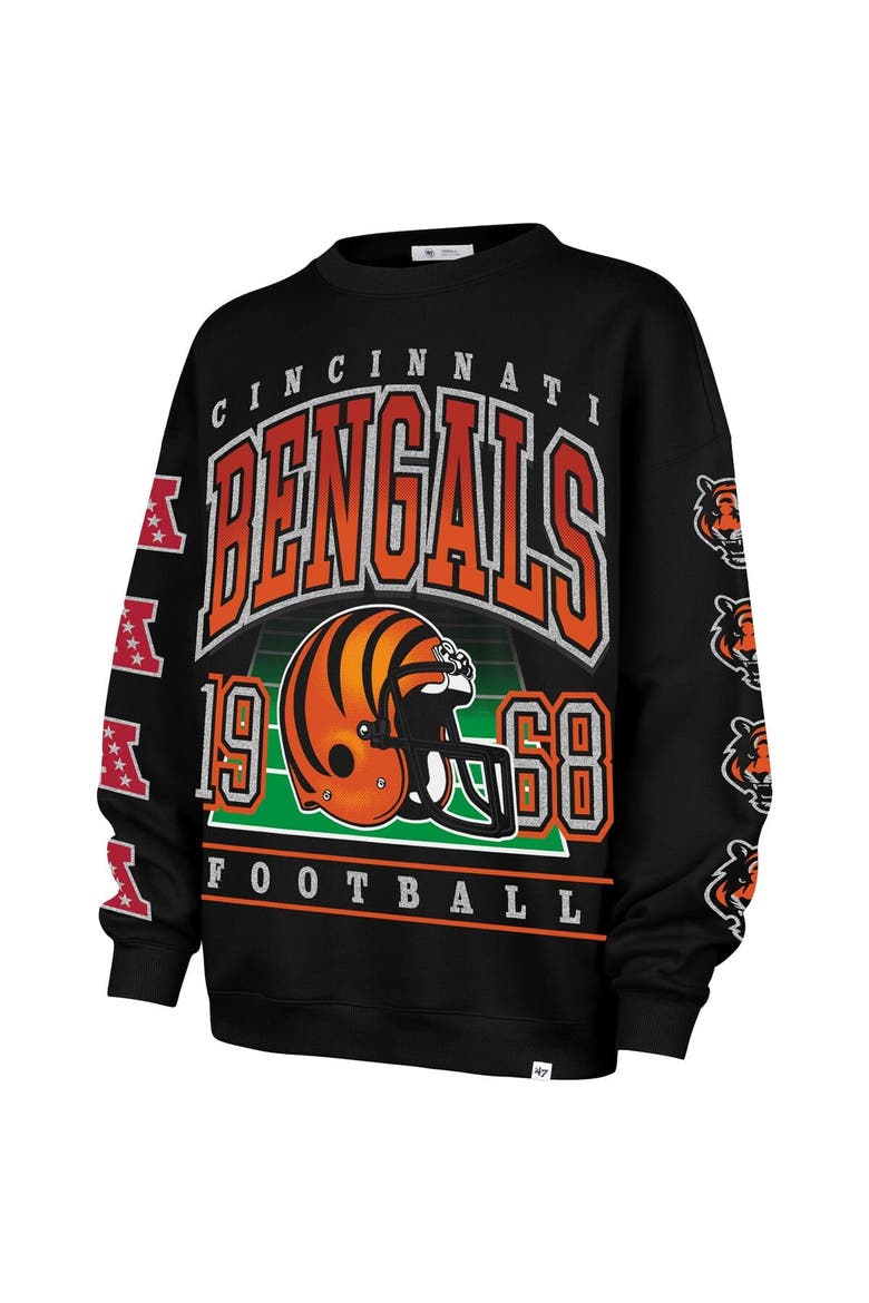 Women's '47  Black Cincinnati Bengals Go Big Oversized Pullover Sweatshirt, Alternate, color, Black