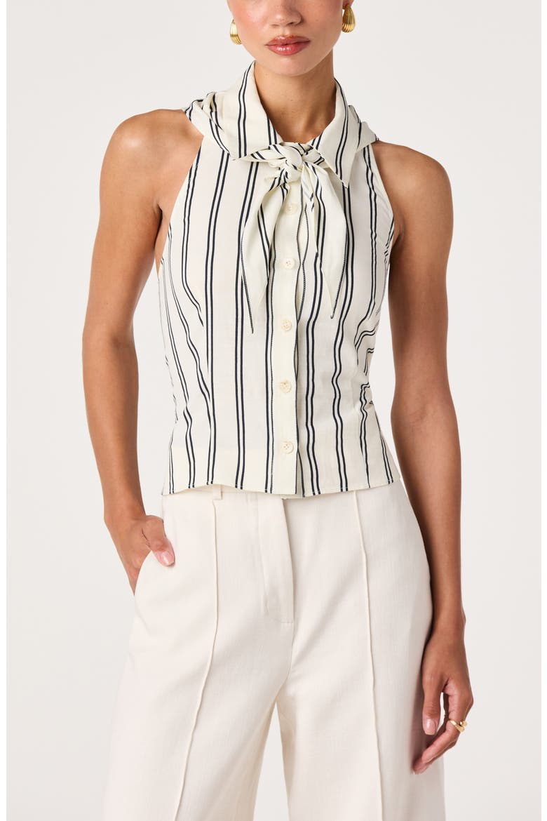 Adrianna Stripe Cotton Halter Top, Main, color, NAVY STRIPE