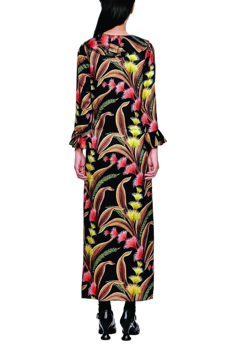 Feather Fern Ruffle Tie Dress, Alternate, color, Black Multi