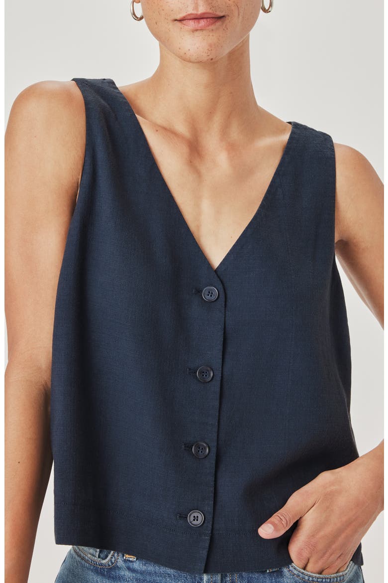 Adele Linen Blend Vest, Alternate, color, NAVY BLUE