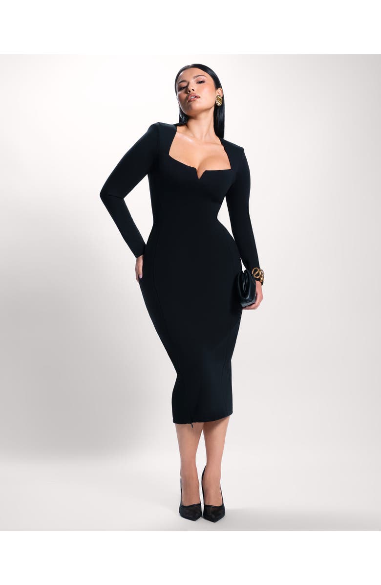 TA3 Notchy Long Sleeve Midi Dress, Alternate, color, Black