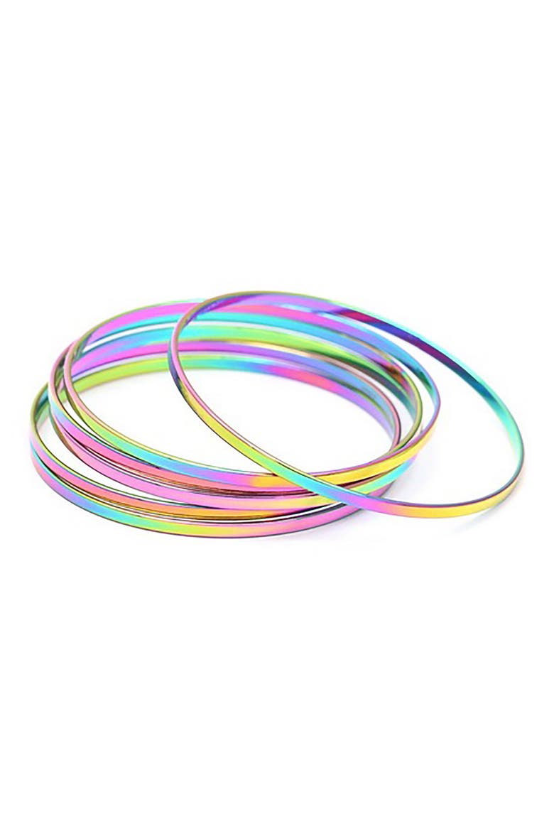 Multi Ion Plated Stainless Steel Bracelet - Pack of 6, Main, color, MULTI