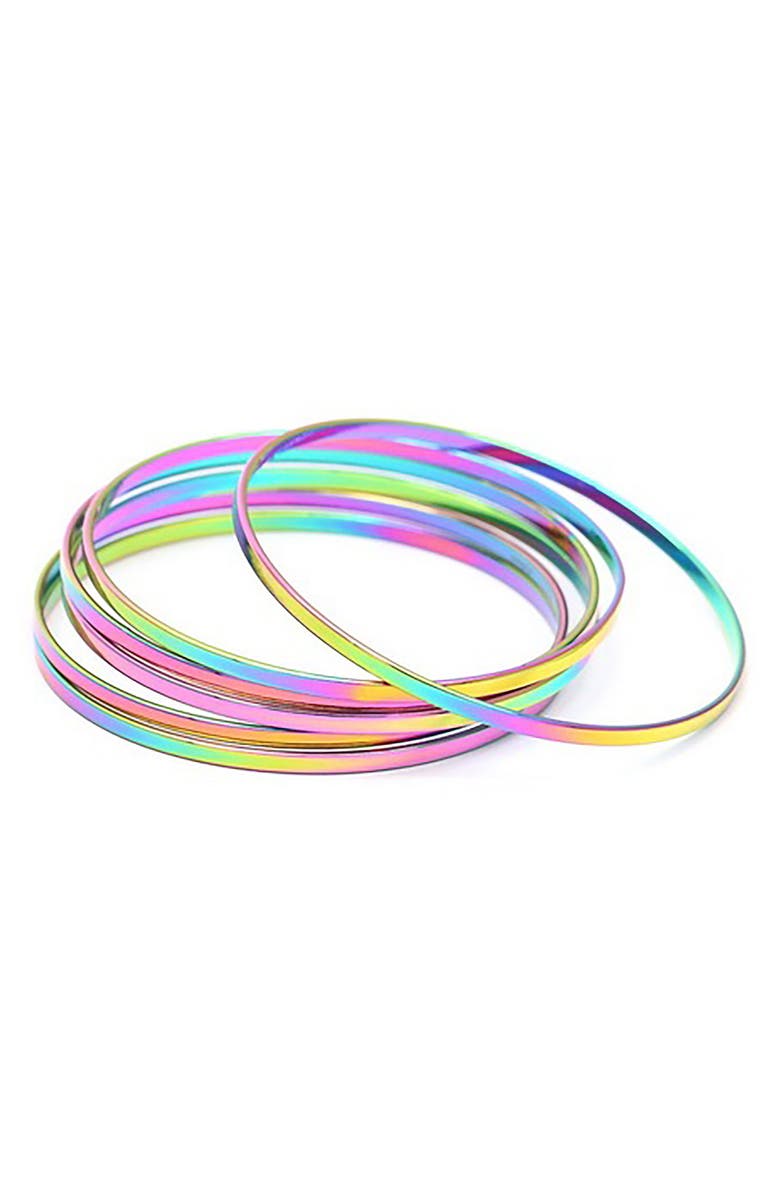 HMY JEWELRY Multi Ion Plated Stainless Steel Bracelet - Pack of 6, Main, color, Multi
