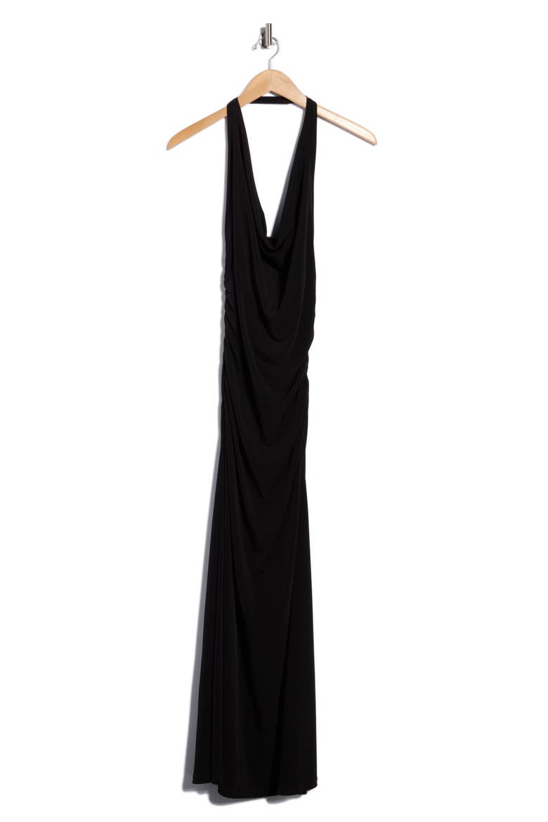 Ruched Back Halter Maxi Dress, Alternate, color, BLACK