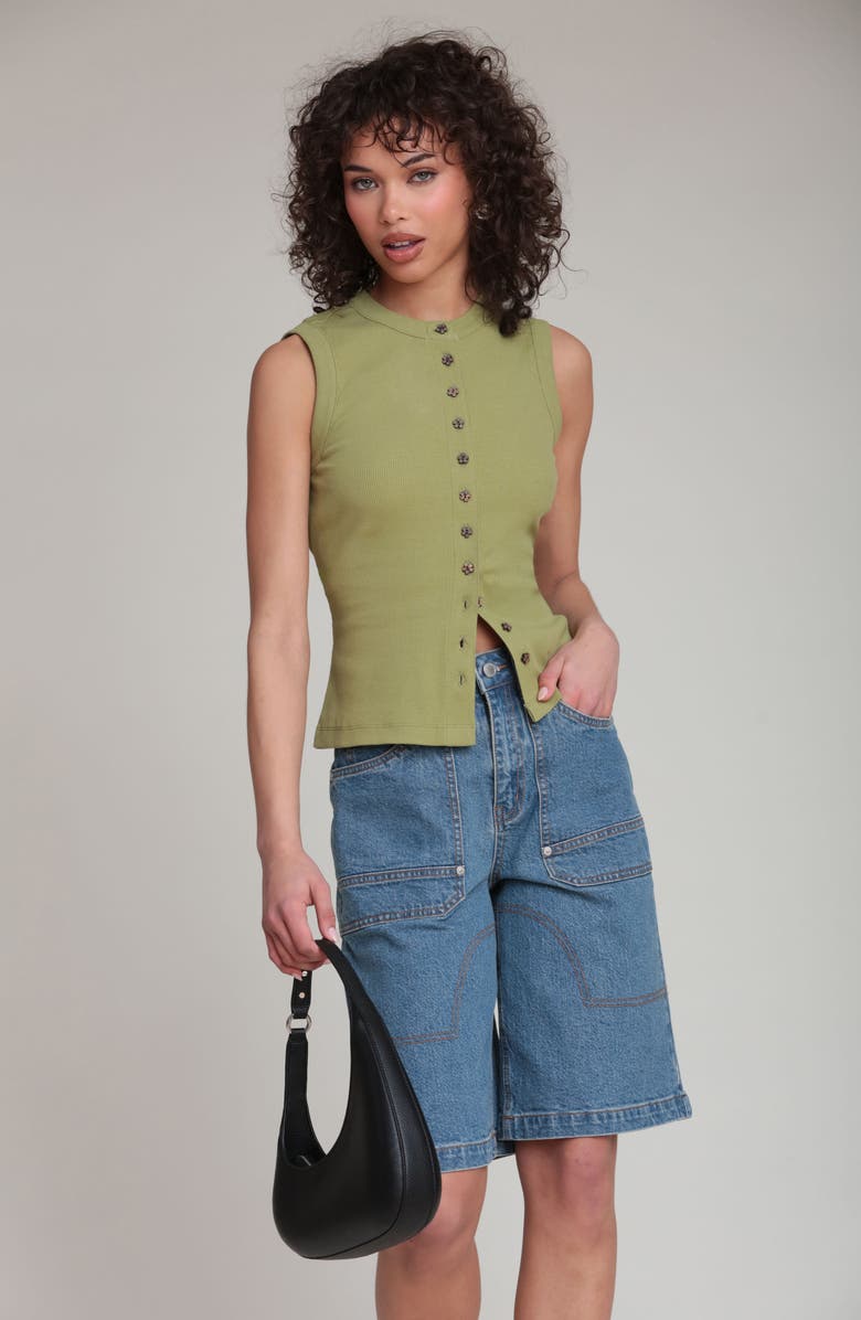 Avec Les Filles Stretch Denim Wide Leg Bermuda Shorts, Alternate, color, Basilica Wash