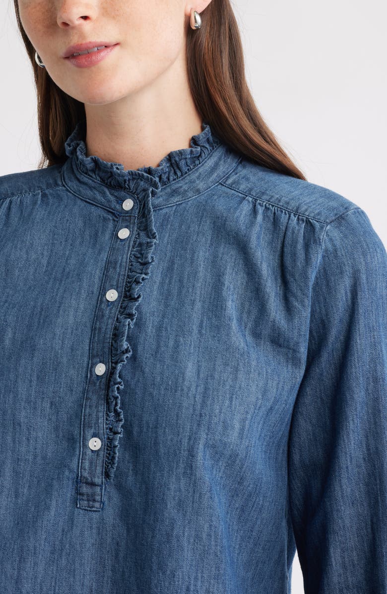 Caslon<sup>®</sup> Ruffle Chambray Top, Alternate, color, Dark Wash