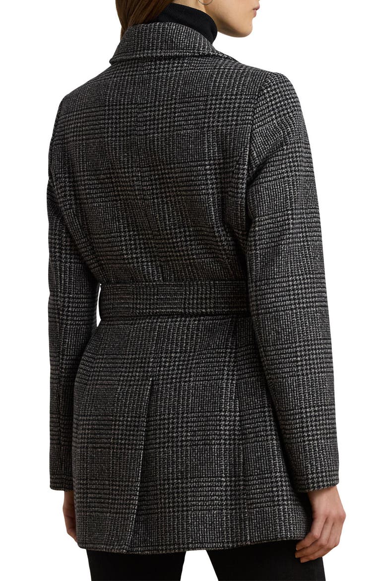 Belted Double Breasted Wool Blend Coat, Alternate, color, BLACK/ GREY PLAID