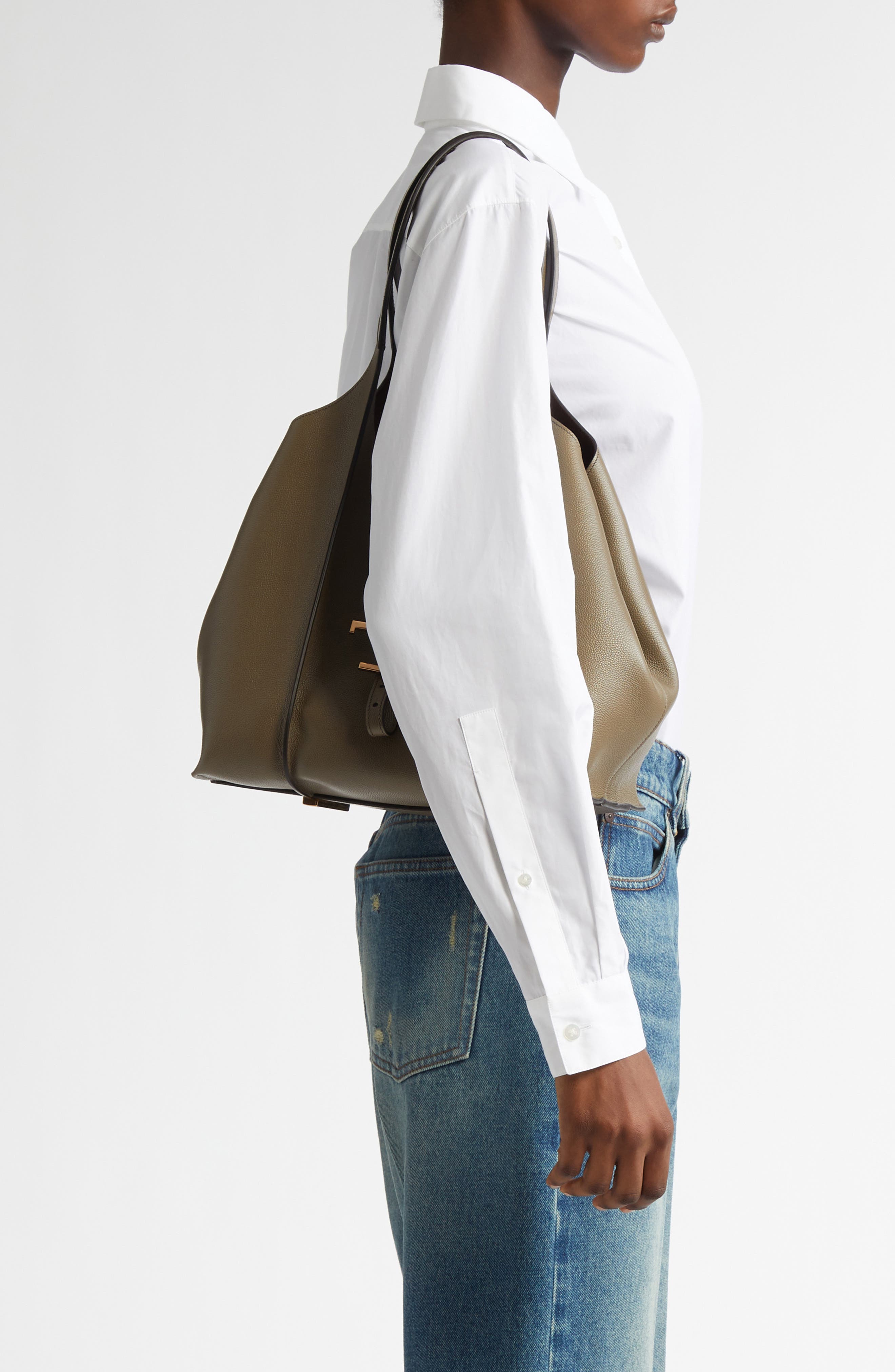 Small Logo Leather Shopper Tote, Alternate, color, TORTORA SCURO