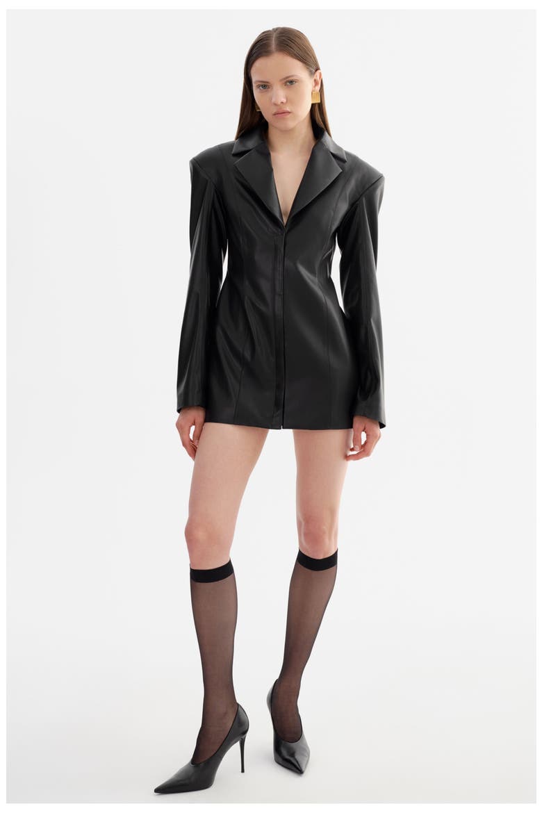 Benedetta | Faux Leather Blazer Dress, Alternate, color, Black