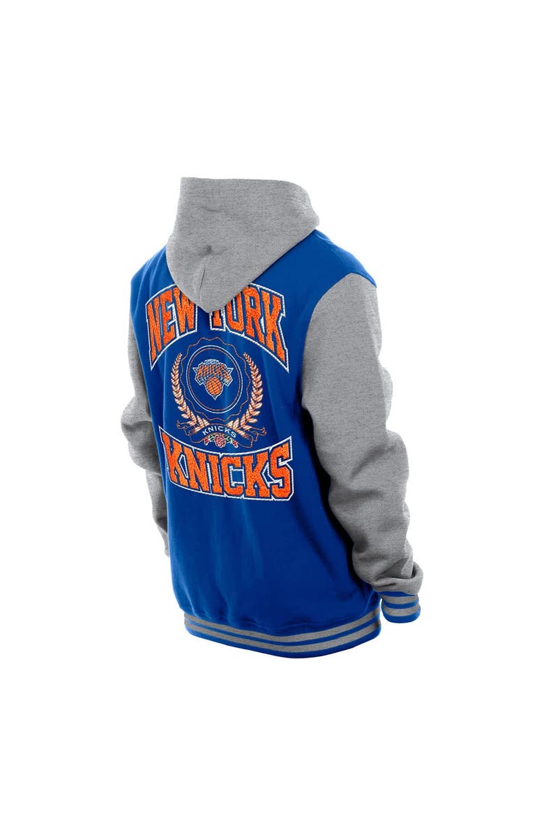 New Era Men's New Era  Blue New York Knicks Throwback Prep Chenille Full-Snap Hooded Varsity Jacket, Alternate, color, 
