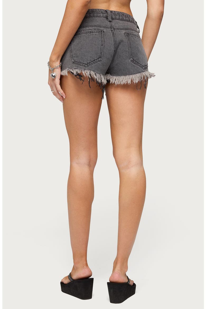Low Rise Fray Hem Denim Shorts, Alternate, color, BLACK-WASHED