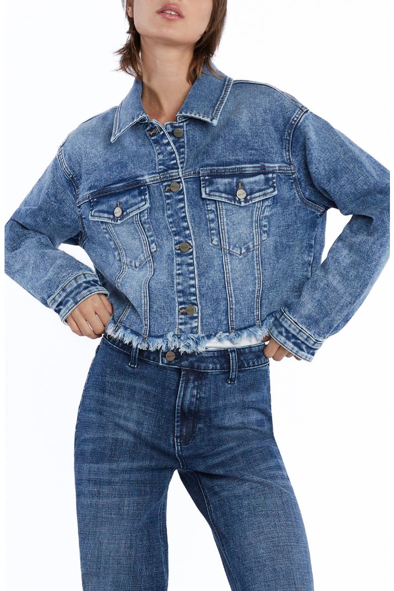 Frayed Crop Denim Jacket, Main, color, SWISS BLUE