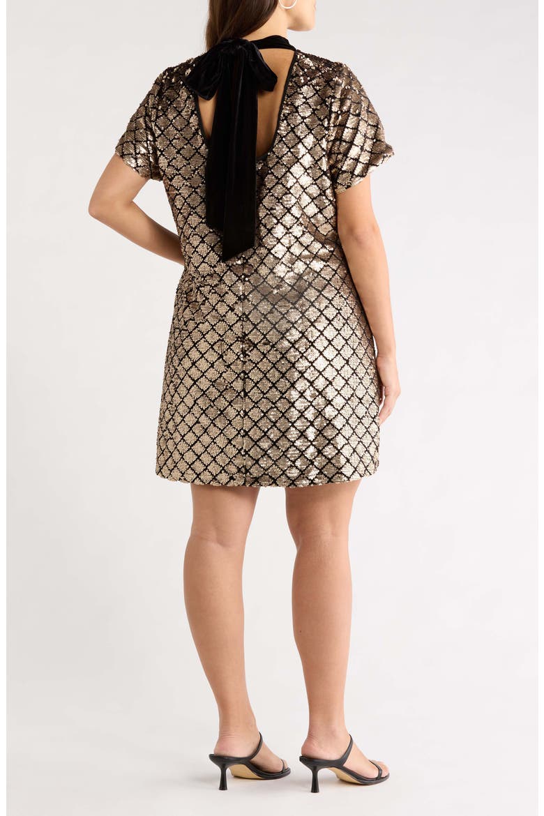 Sequined Mock Neck Shift Dress, Alternate, color, SILVER