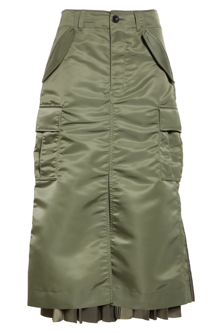 Insulated Nylon Twill Midi Cargo Skirt, Alternate, color, KHAKI 501