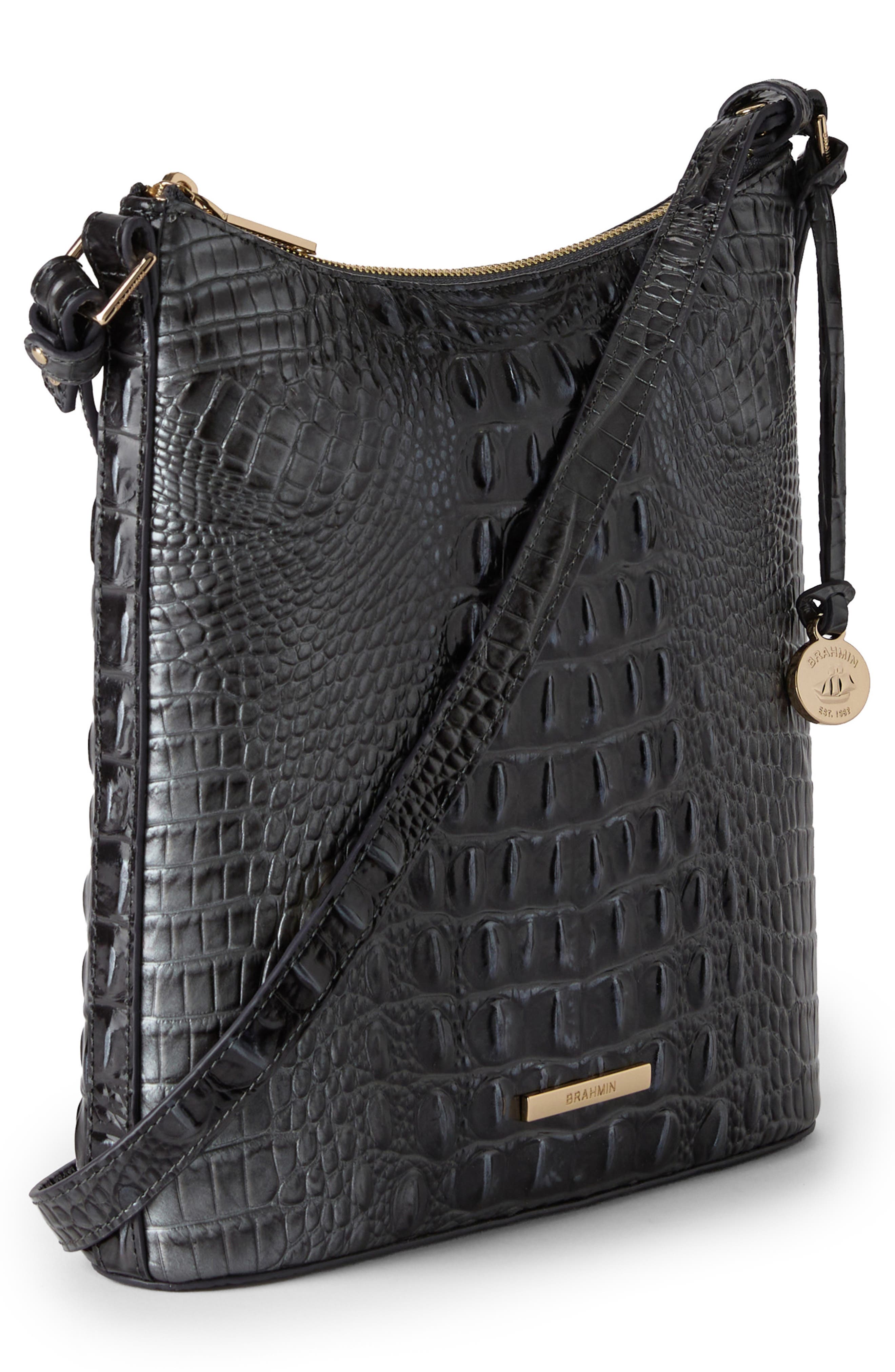 Brahmin Katie Croc Embossed Leather Crossbody Bag, Alternate, color, Charcoal Melbourne