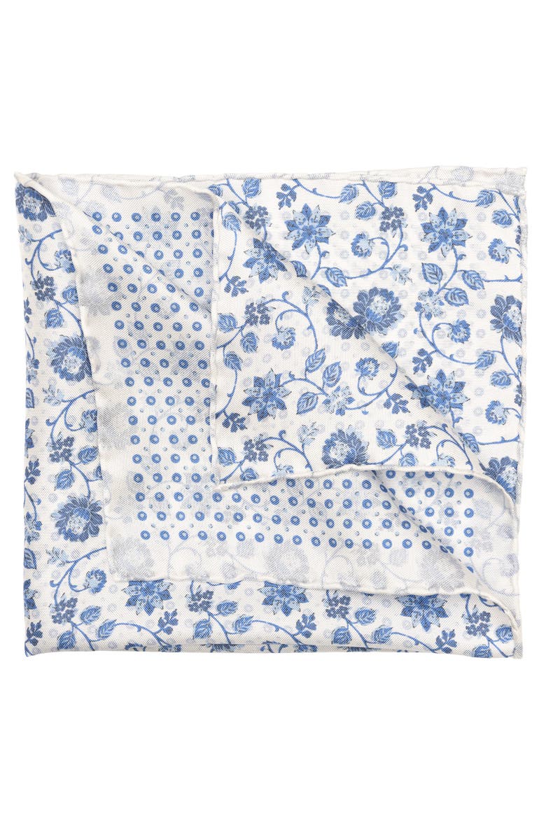Nunzio - Double Sided Silk Pocket Square for Men, Main, color, White & Blue