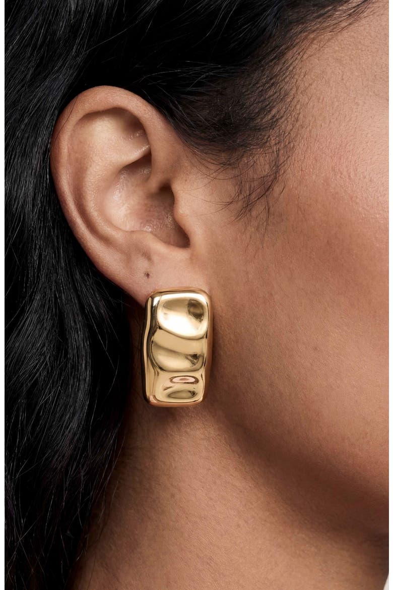Molten Edge Stud Earrings, Alternate, color, GOLD