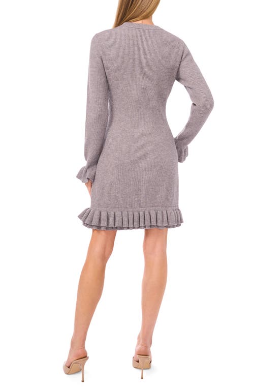 Cece Ruffle Trim Long Sleeve Sweater Minidress In Gray
