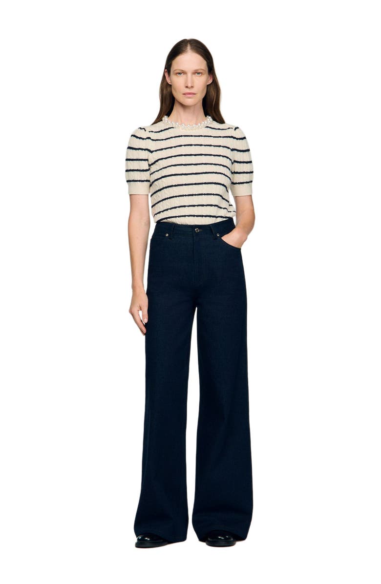 SANDRO Striped sweater with pearl collar, Alternate, color, Ecru