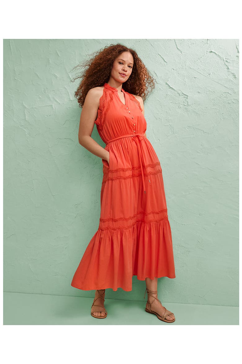 Cotton Voile Halter Tiered Maxi Dress, Alternate, color, Pop Orange Sherbert