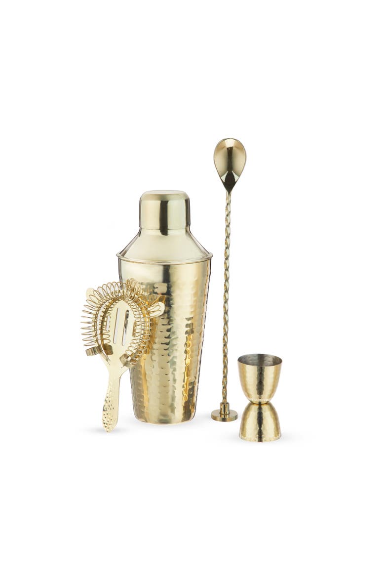 Hammered 4-Piece Barware Set in Gold, Main, color, Gold
