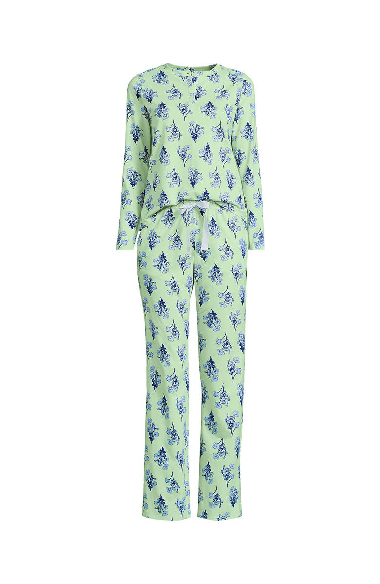 Lands' End Petite Knit 2 Piece Pajama Set - Long Sleeve Top and Pants, Alternate, color, Mint/Blue Sky Vintage Floral