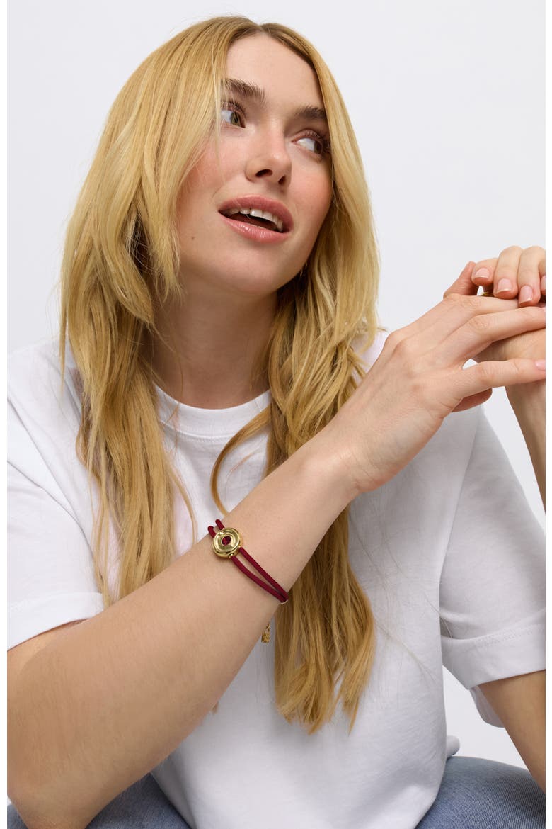 Red Leather Strap With 18K Gold-Plated Eye Detail And Crystal, Alternate, color, Red-Metallic Gold