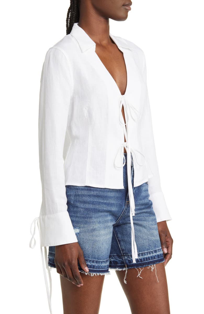 BLANKNYC Tie Front Linen Blend Shirt, Alternate, color, 