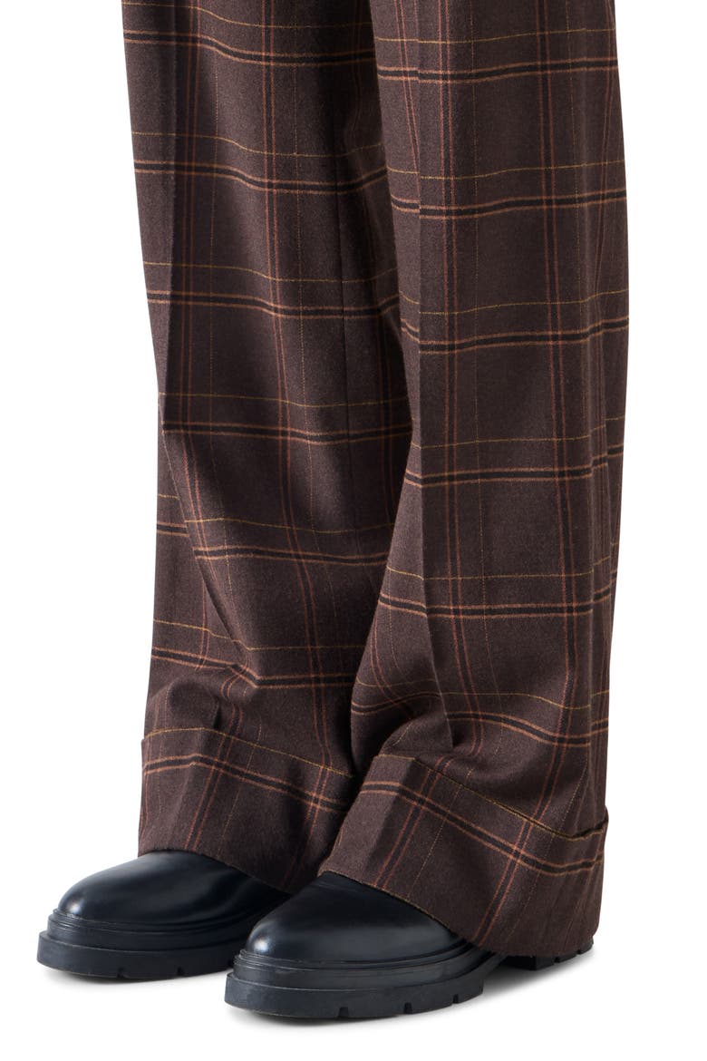 Milly Blanket Check Wool Blend Straight Leg Pants, Alternate, color, ESPRESSO-CARAMEL