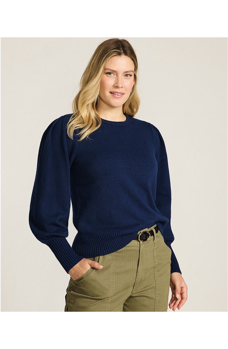 Lands' End Drifter Puff Sleeve Crew Neck Sweater, Alternate, color, Deep Sea Navy