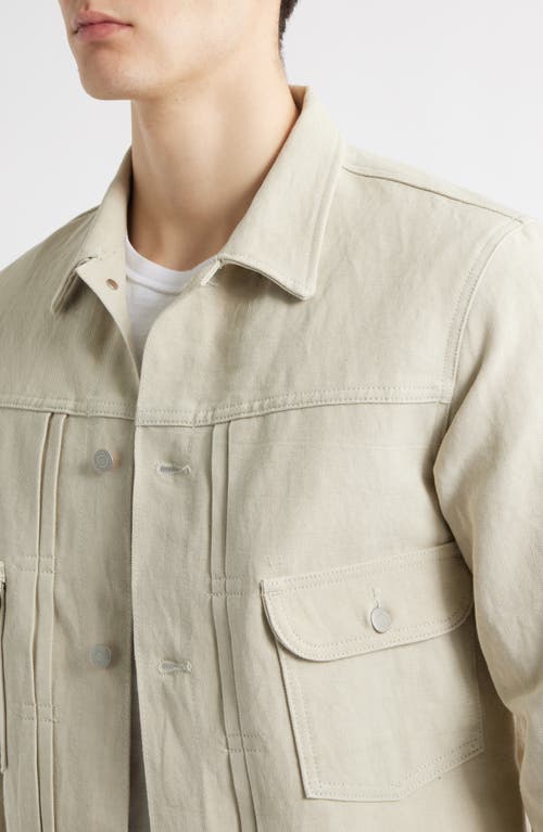 Edwin Tan Cotton & Linen Twill Trucker Jacket In Ecru
