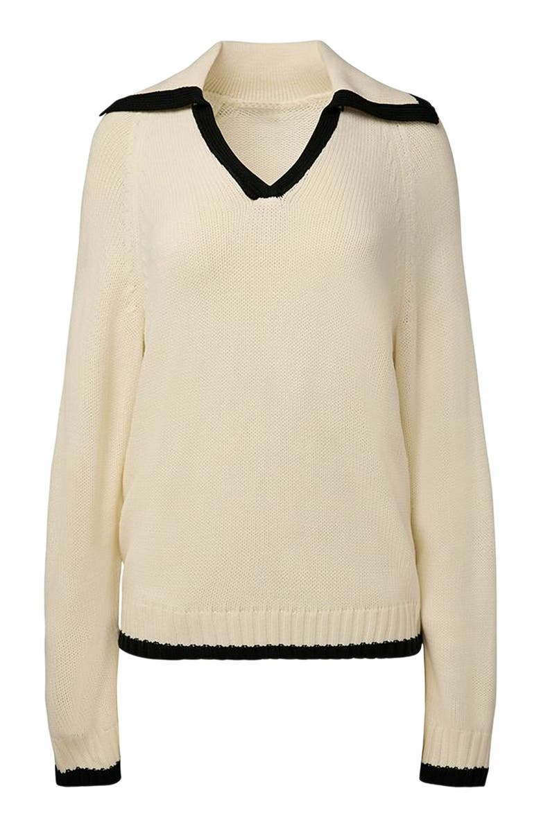 WeWoreWhat Collar V Neck Sweater, Main, color, Ivory/Black