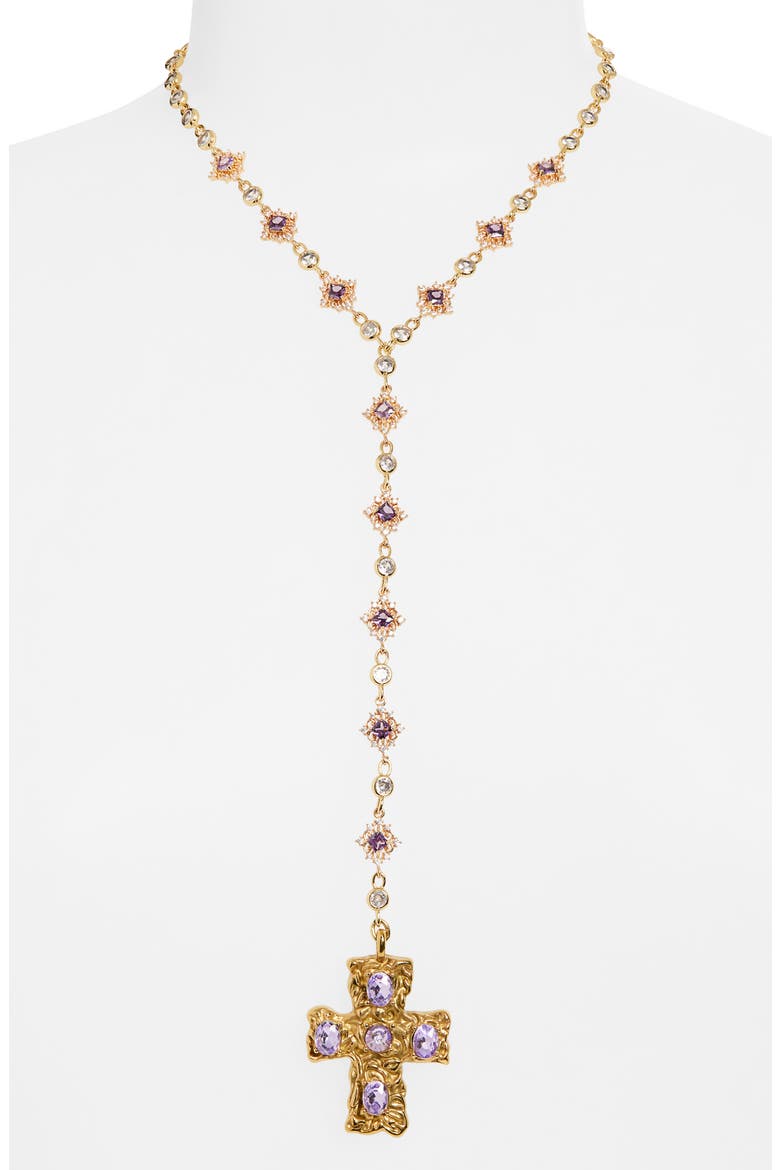 Belvedere Cross Rosary Chain Necklace, Alternate, color, GOLD/ PURPLE